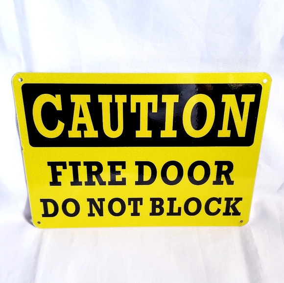 Yellow Metal Safety Caution Sign Fire Door - Picture 1 of 5